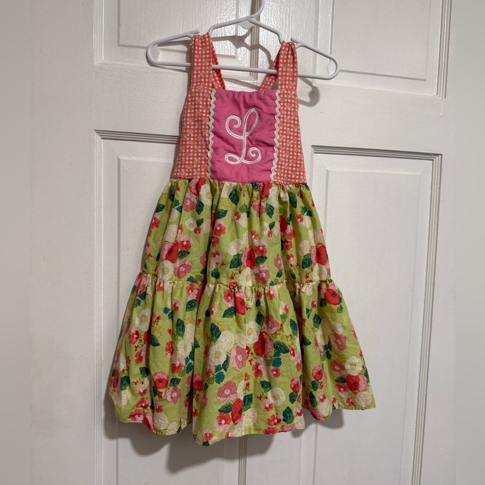 “L” Monogrammed Floral Size 5 Girls Dress Sleeveless Summer Swing Dress